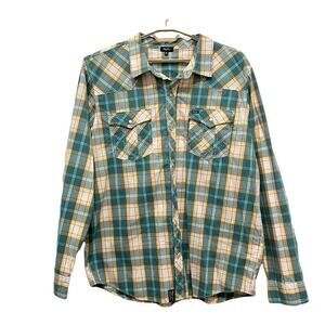 NOS Lifted Research Group LRG Mens Green Yellow Cotton Plaid Pearl Snap NWT 3XL